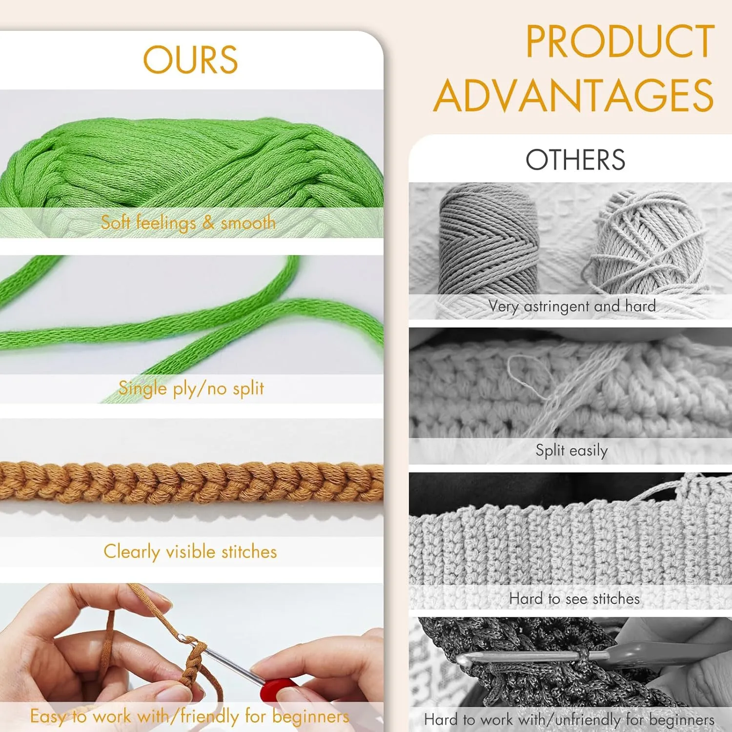 NICEEC 4 Skeins Soft Cotton-Nylon Blend Yarn for Crochet & Knitting - Easy-Use, Beginner Friendly, DIY Craft Yarn - Total Length 220yds (7.1oz) - Green