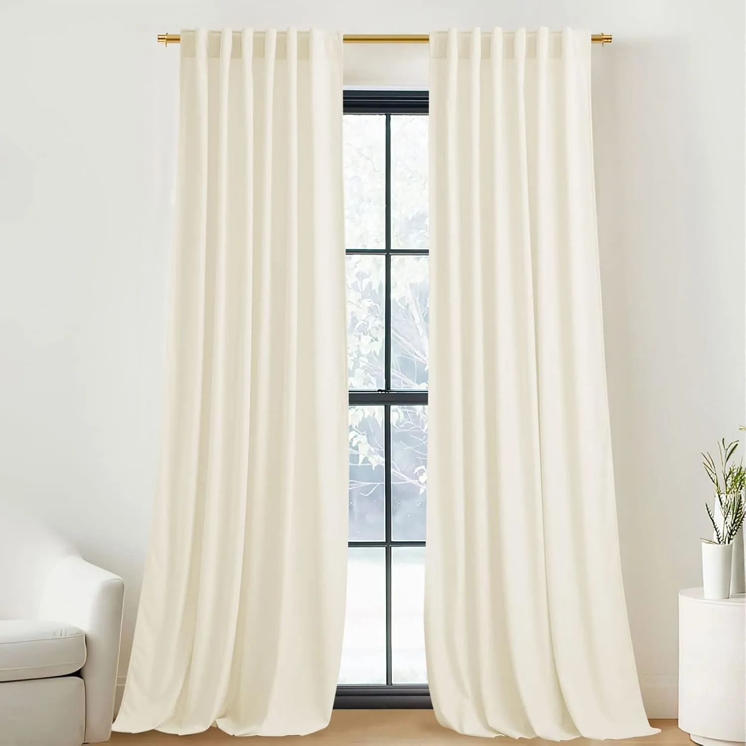 NICETOWN Ivory White Velvet Curtains 120" Length for Bedroom Living Room, Room Darkening Drapes Thermal Insulated, Luxury and Thick Window Velvet Panels for French Door/Country House, 52" Wide, 2 PCs