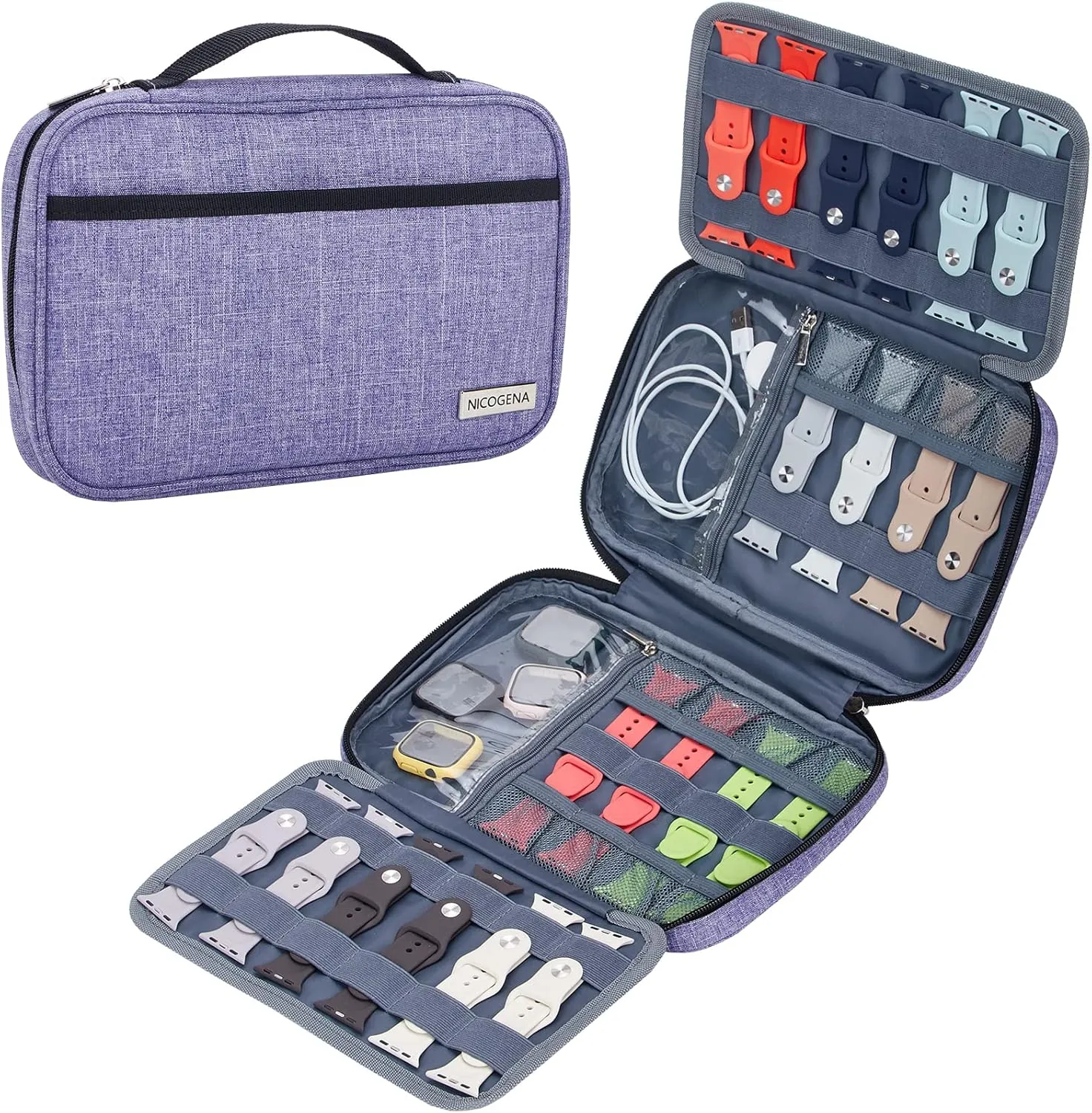 NICOGENA 32 Watch Bands Case, Compatible with Apple, Straps Organizer and Accessories Storage Holder, Purple(Bag Only)