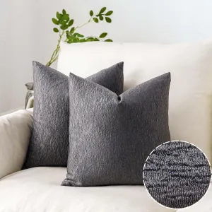 NiNi ALL Glossy Textured Throw Pillow Covers Dark Grey 16x16 Inch Set of 2 Decorative Luxurious Pillow Cover Farmhouse Similar to Silk Luster Pillowcase Cushion Cases for Couch, Bed, and Home Decor
