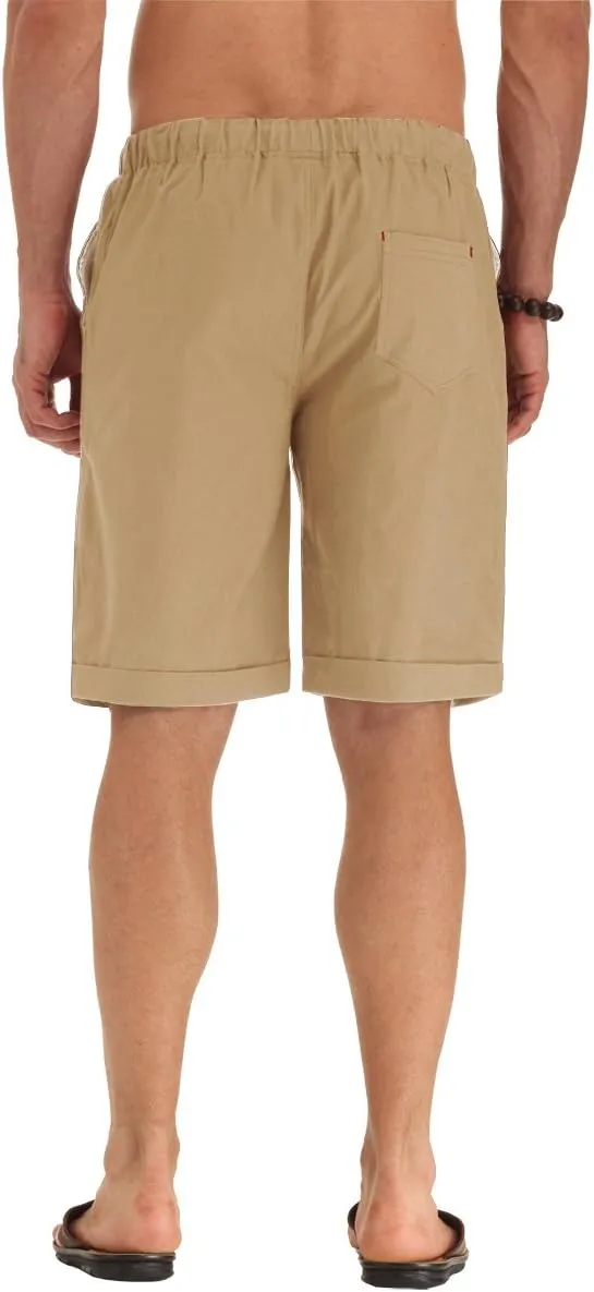 NITAGUT Men's Linen Casual Classic Fit Short Drawstring Summer Beach Shorts