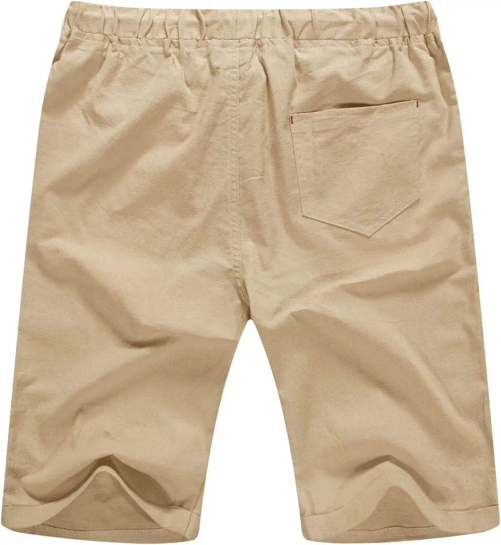 NITAGUT Men's Linen Casual Classic Fit Short Drawstring Summer Beach Shorts
