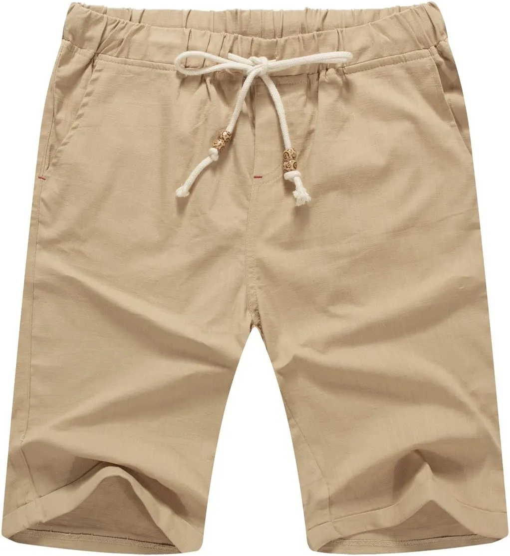 NITAGUT Men's Linen Casual Classic Fit Short Drawstring Summer Beach Shorts