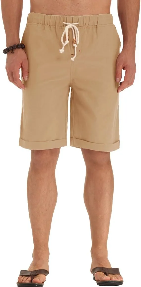NITAGUT Men's Linen Casual Classic Fit Short Drawstring Summer Beach Shorts