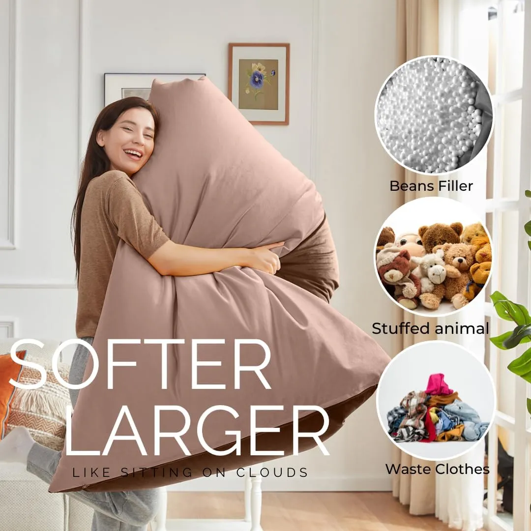 Nobildonna 4ft Bean Bag Chair Cover (No Filler) for Adults, 400L Extra Large Premium Velvet Beanbag Chair Cover, Washable Beanbag Without Filling Ultra Soft Triangular Lazy Sofa Cover (Brown)