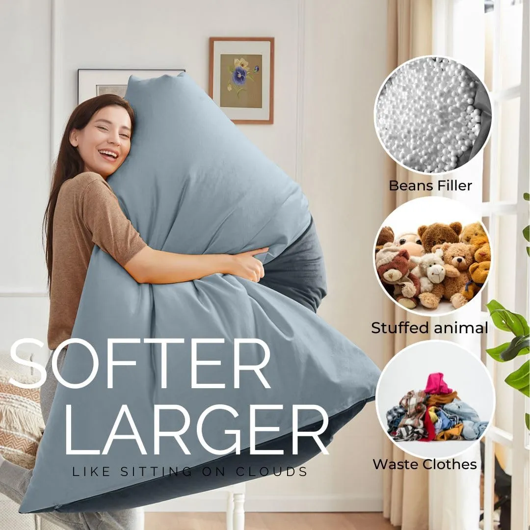 Nobildonna 4ft Bean Bag Chair Cover (No Filler) for Adults, 400L Extra Large Premium Velvet Beanbag Chair Cover, Washable Beanbag Without Filling Ultra Soft Triangular Lazy Sofa Cover (Grey)