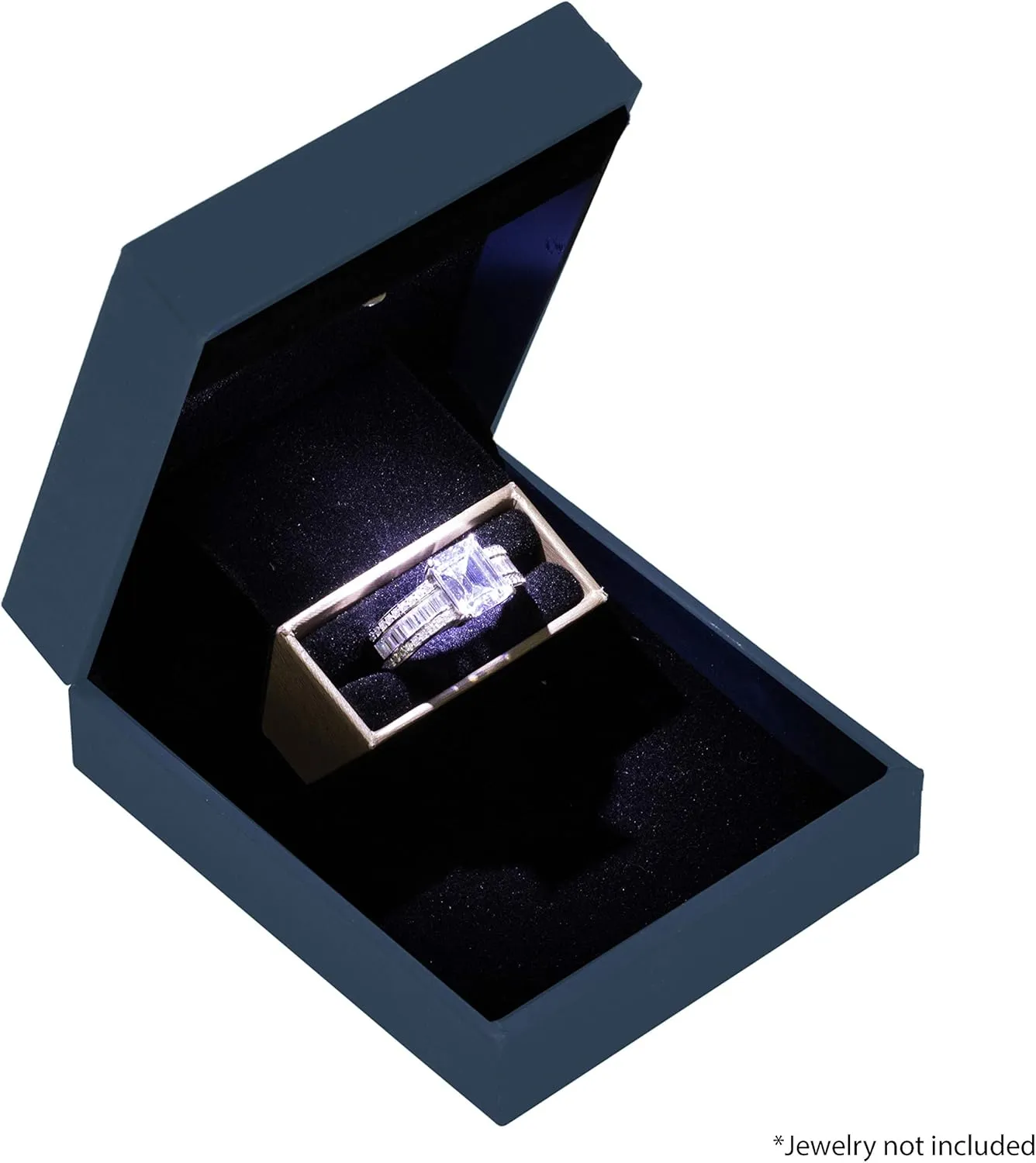 Noble Ring Box with Light - Slim LED Light Up Jewelry Gift Box with Velvet Interior for Engagement, Proposal, Wedding or Special Occasions (Blue)