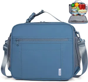 NOL Kids Lunch Bag - Kids 3  Reusable Insulated Lunch Box with Zipper Closure Buckle Handle Adjustable Long Shoulder Strap, Easy-Clean Waterproof Fabric, Children Lunch Tote Bag for School -Dusty blue