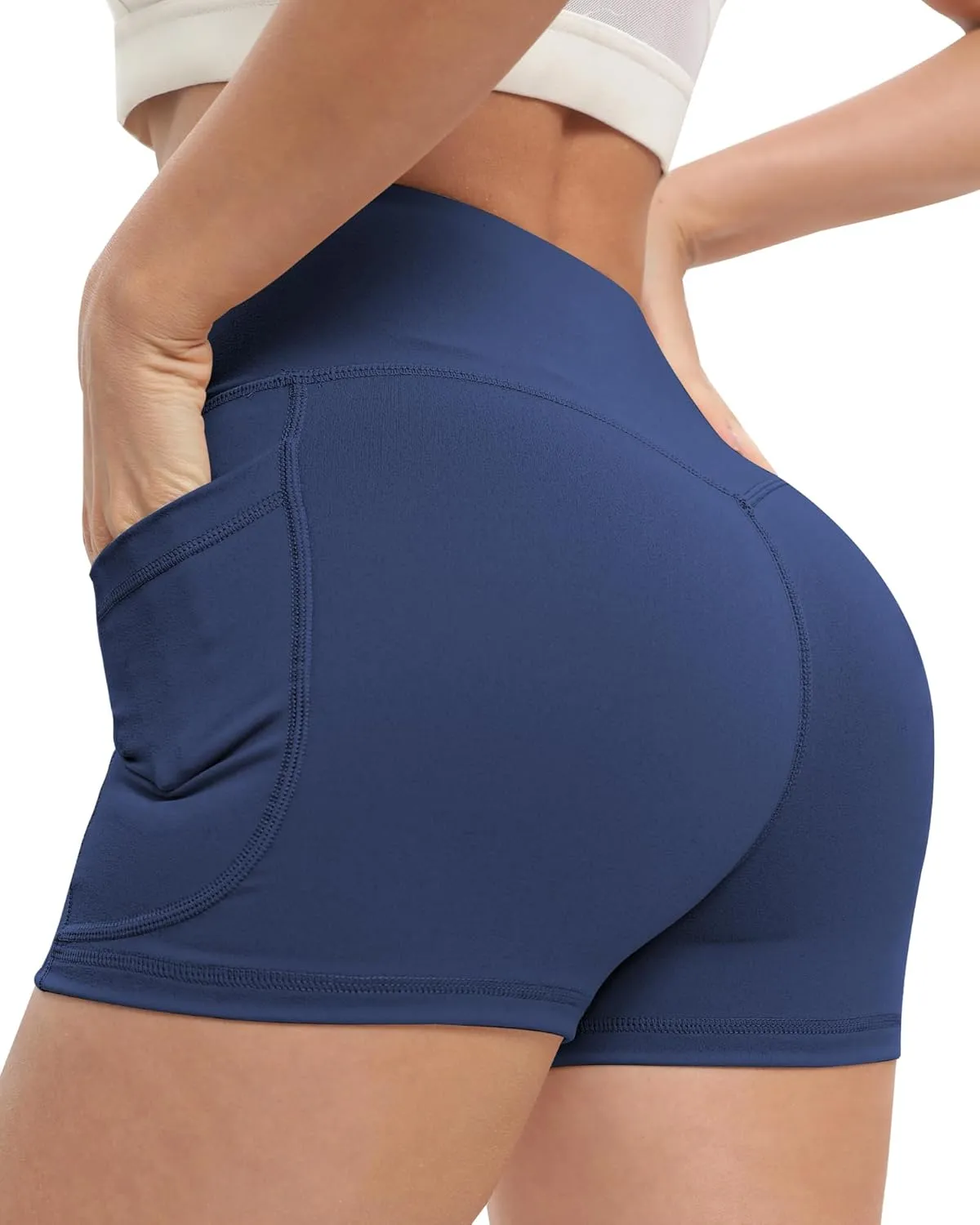 NORMOV 4 Packs Spandex Shorts for Women with Pockets, 3'' High Waisted Tummy Control Booty Yoga Shorts