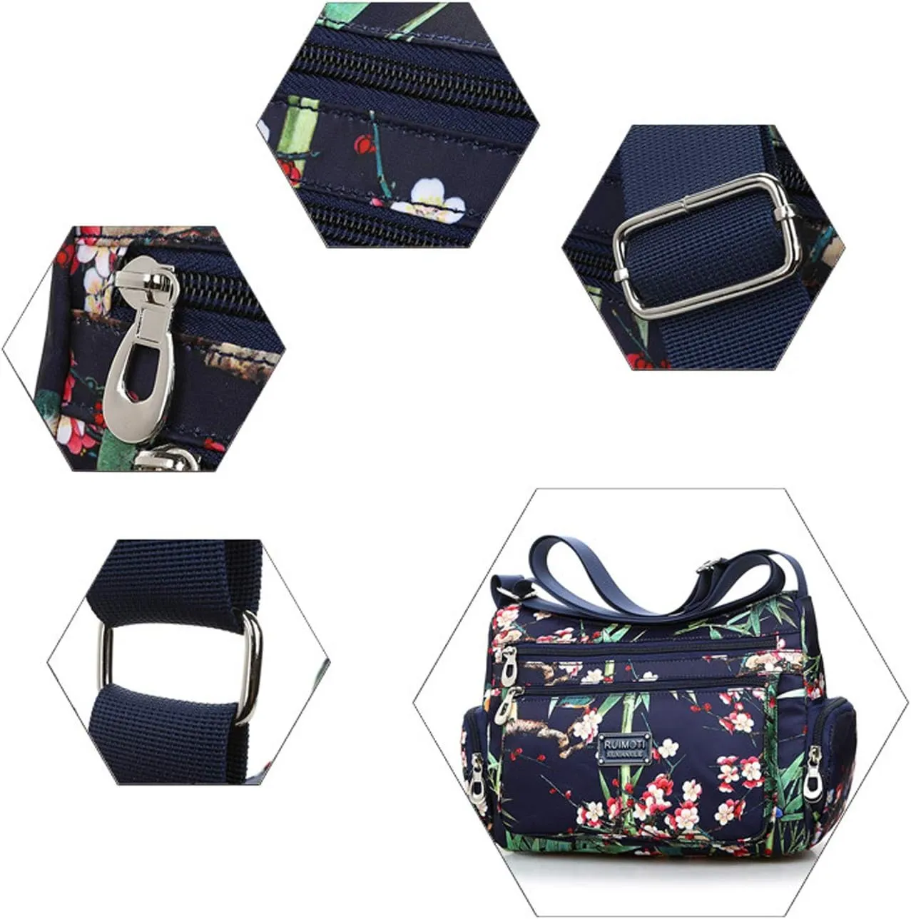 NOTAG Crossbody Bags for Women Nylon Shoulder Bag Floral Multi-Pocket Purses and Handbags
