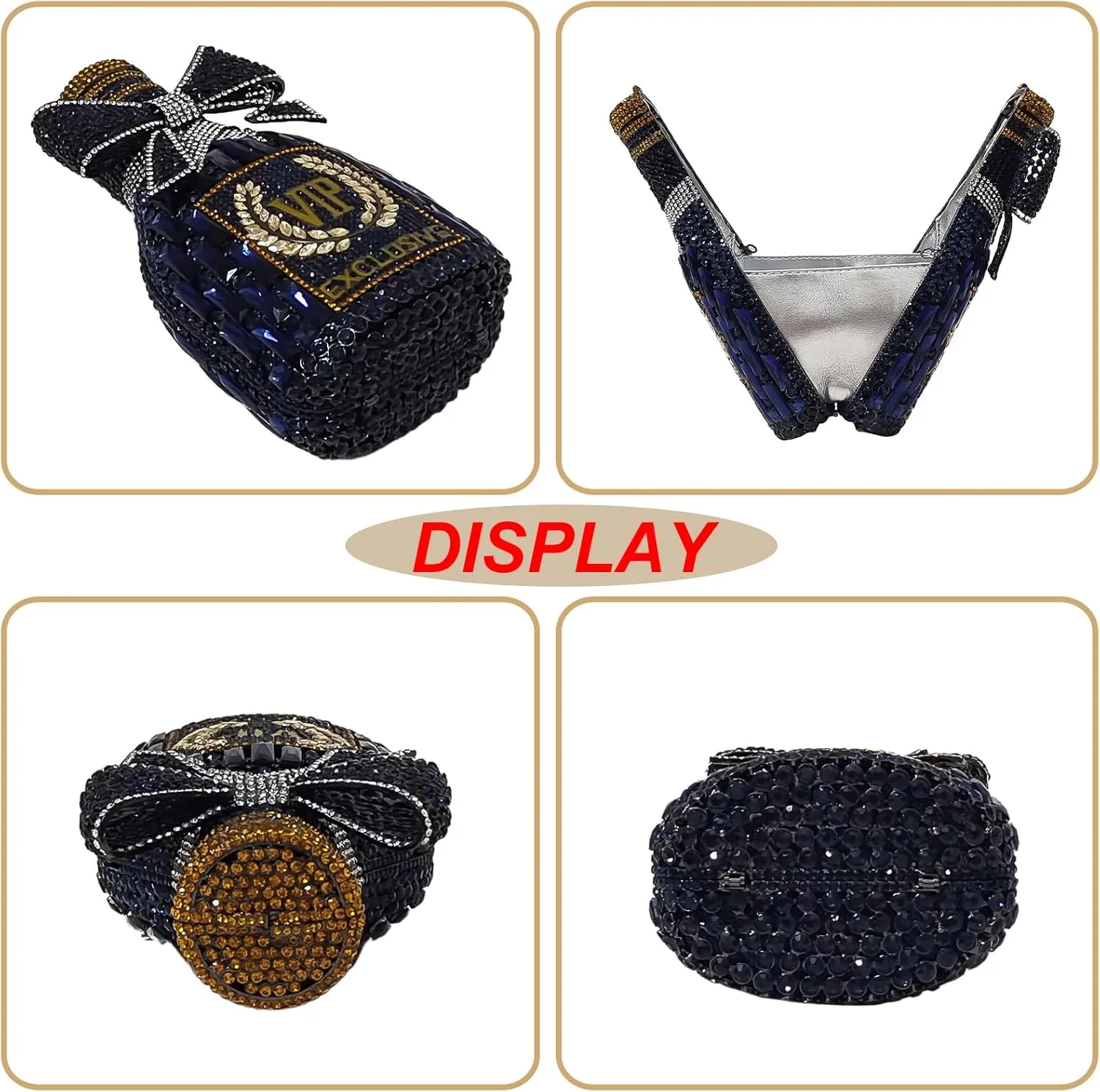 Novelty Champagne Bottle Evening Bag Rhinestone Clutch with Bowknot Women Purse Party Cocktail Crystal Handbag