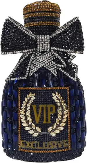 Novelty Champagne Bottle Evening Bag Rhinestone Clutch with Bowknot Women Purse Party Cocktail Crystal Handbag