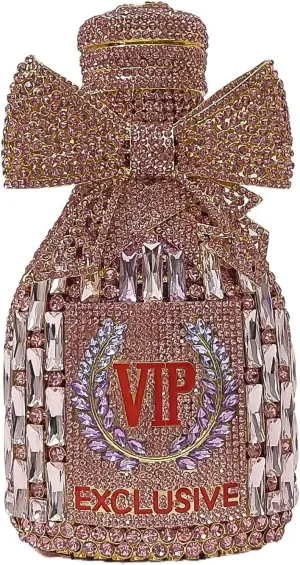 Novelty Champagne Bottle Evening Bag Rhinestone Clutch with Bowknot Women Purse Party Cocktail Crystal Handbag