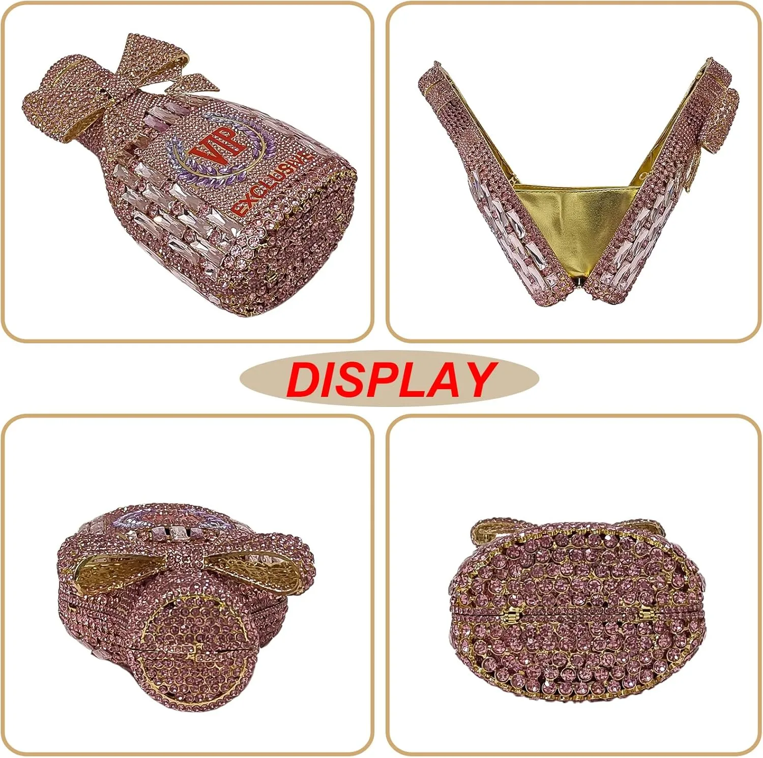 Novelty Champagne Bottle Evening Bag Rhinestone Clutch with Bowknot Women Purse Party Cocktail Crystal Handbag
