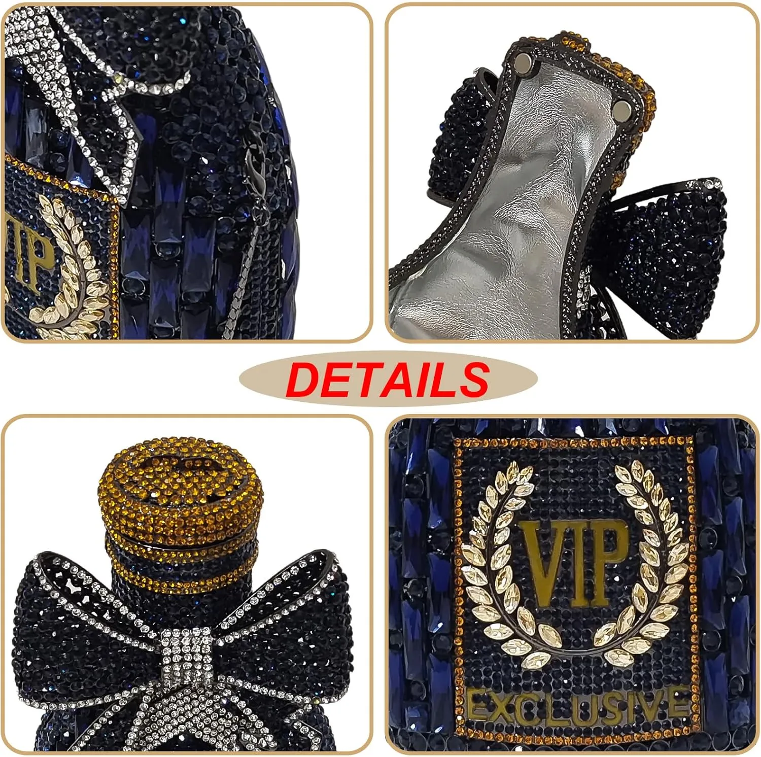 Novelty Champagne Bottle Evening Bag Rhinestone Clutch with Bowknot Women Purse Party Cocktail Crystal Handbag