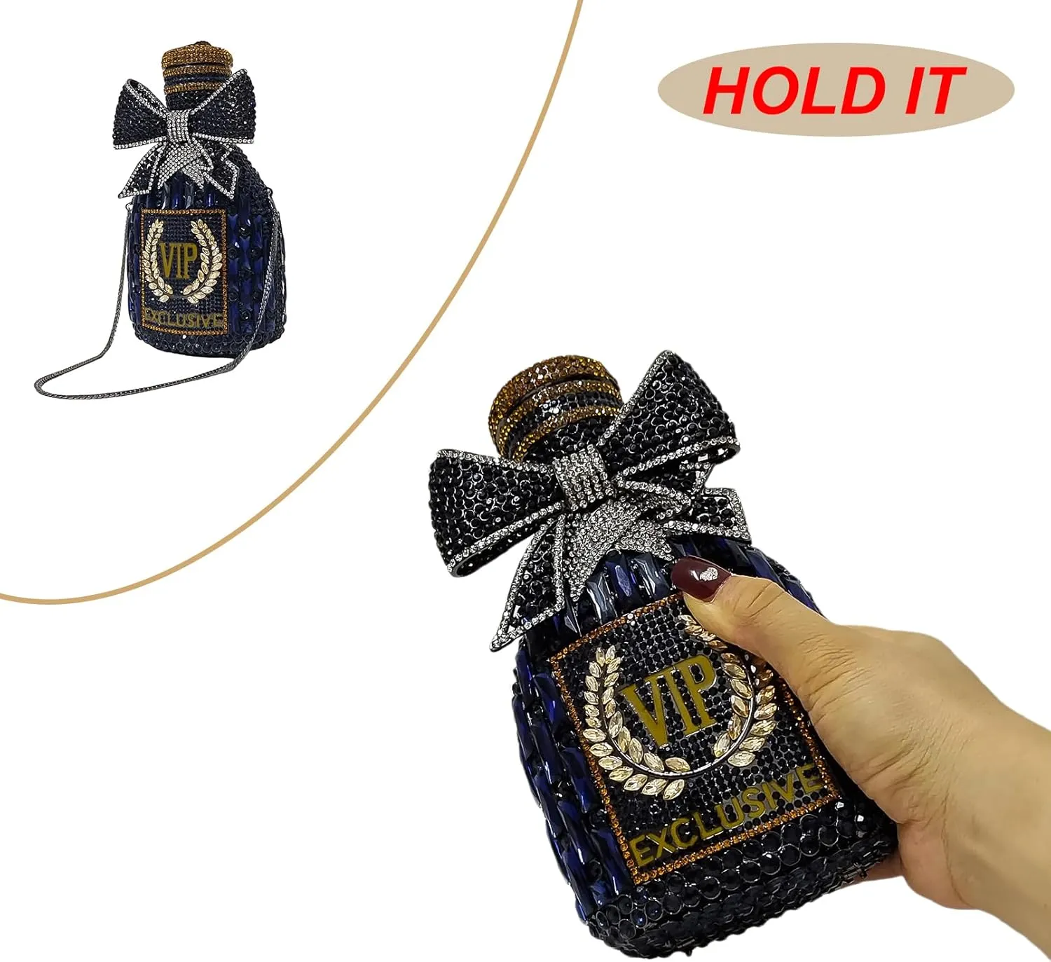 Novelty Champagne Bottle Evening Bag Rhinestone Clutch with Bowknot Women Purse Party Cocktail Crystal Handbag