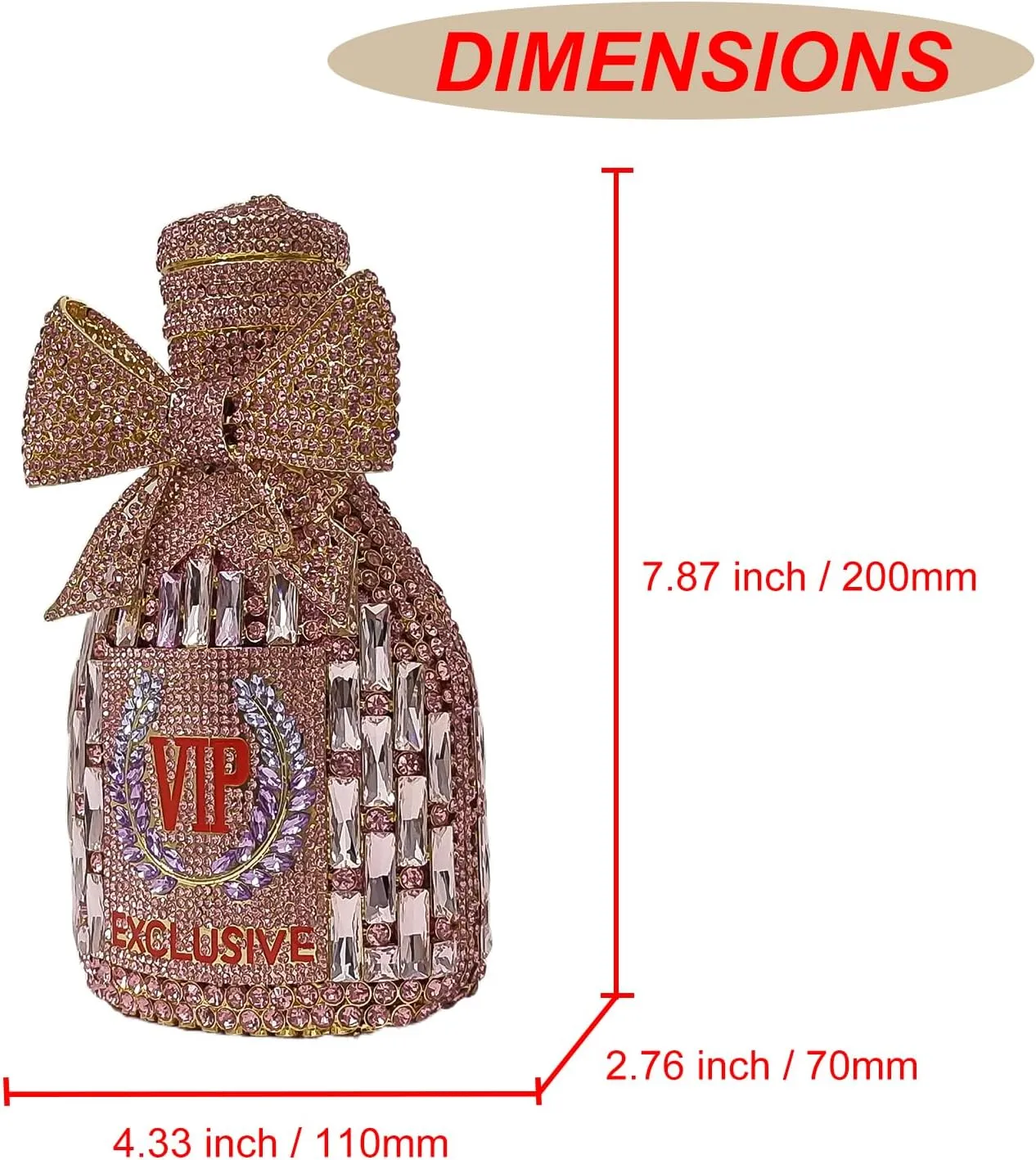 Novelty Champagne Bottle Evening Bag Rhinestone Clutch with Bowknot Women Purse Party Cocktail Crystal Handbag
