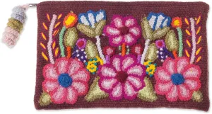 NOVICA Artisan Handwoven Wool Clutch Floral in Mahogany from Peru Handbags Brown Multicolor Clutches Embroidered Embellished ' Peruvian Bouquet'
