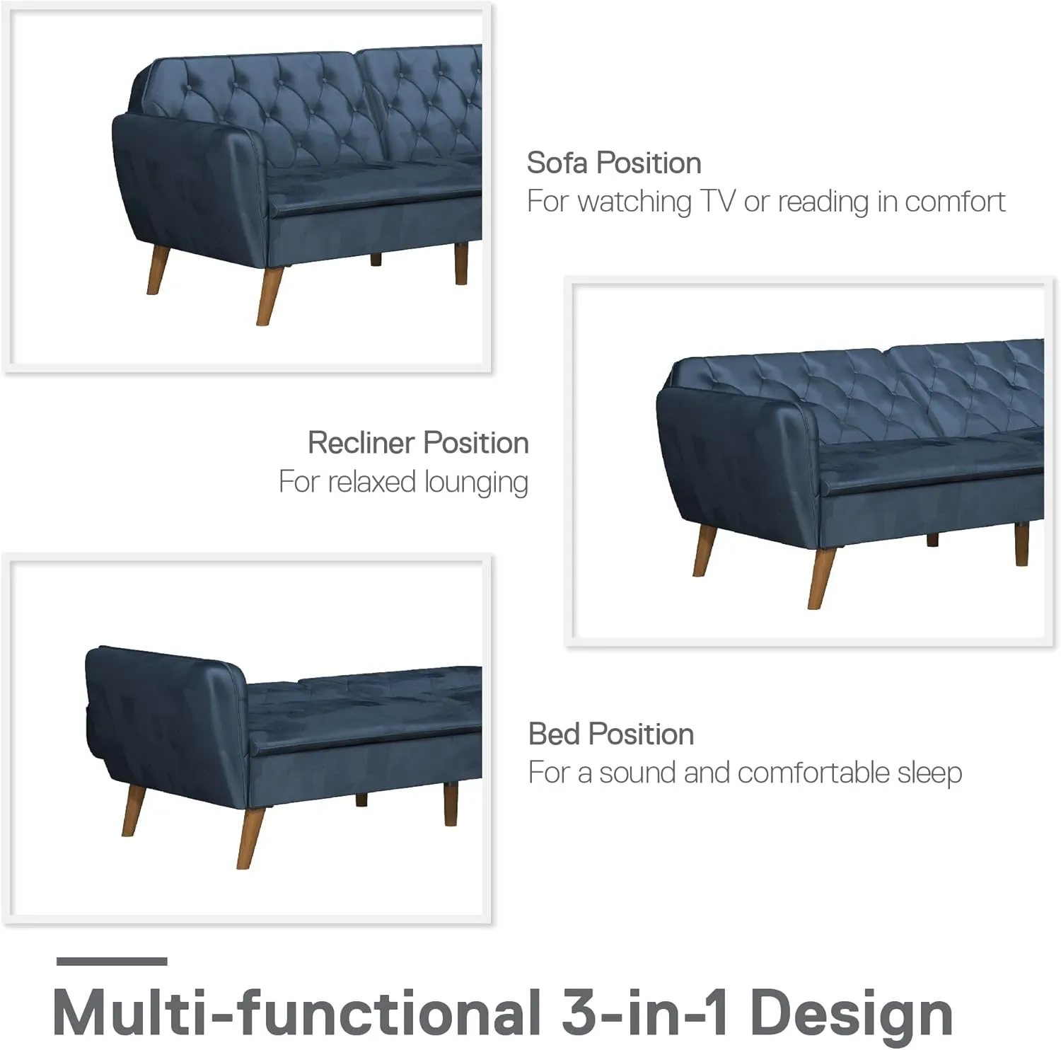 Novogratz Tallulah Memory Foam Futon, Blue Velvet