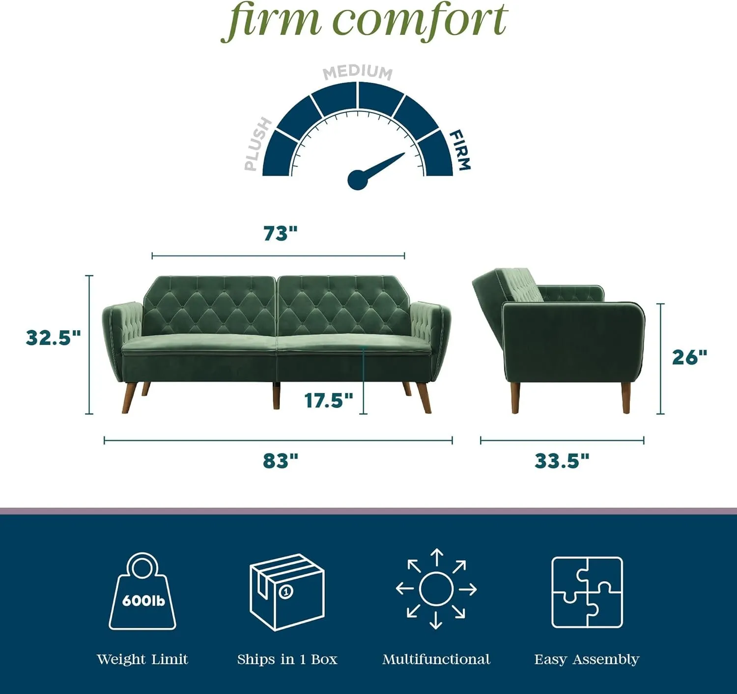 Novogratz Tallulah Memory Foam Futon Couch Bed, Futon Sofa Bed - Light Green Velvet