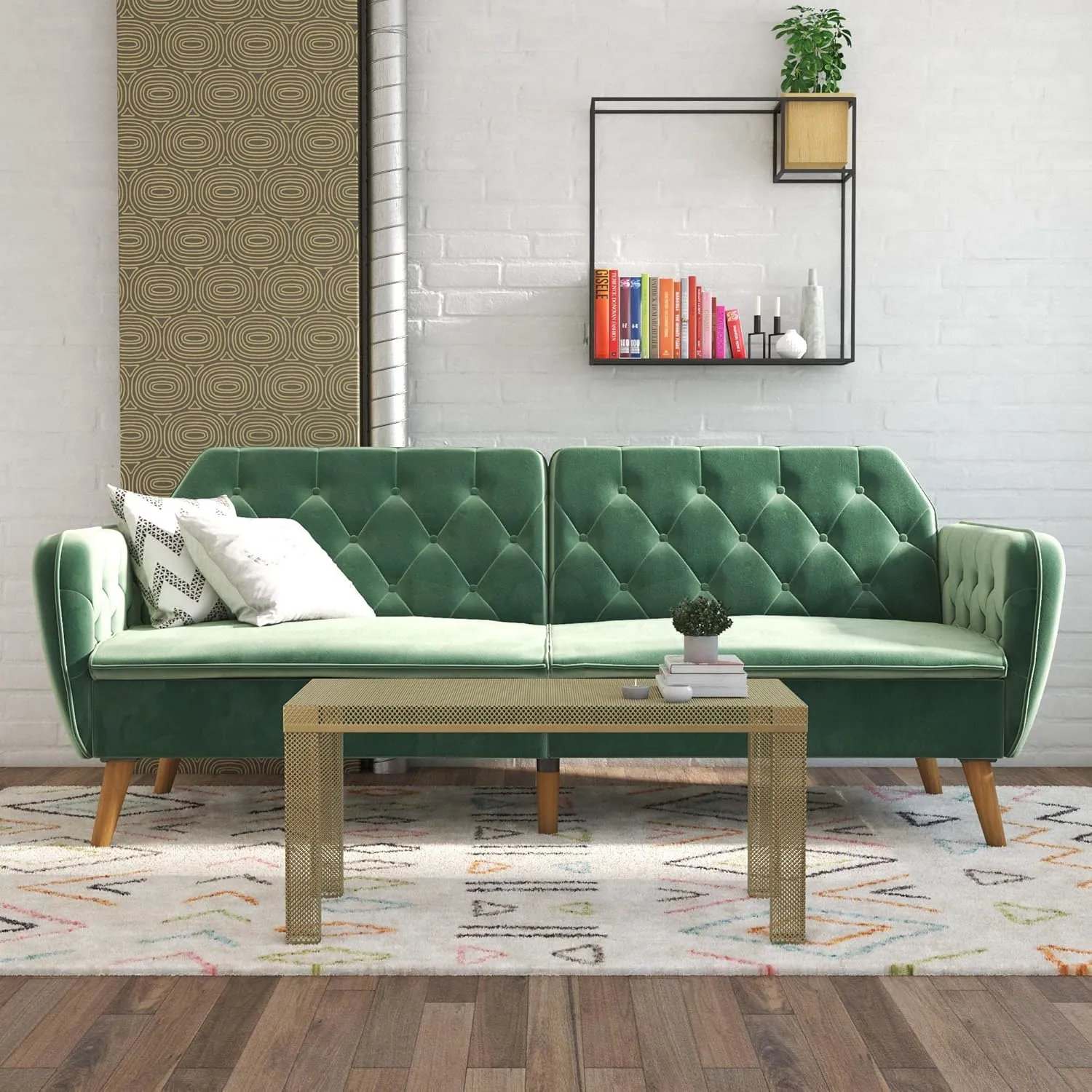 Novogratz Tallulah Memory Foam Futon Couch Bed, Futon Sofa Bed - Light Green Velvet