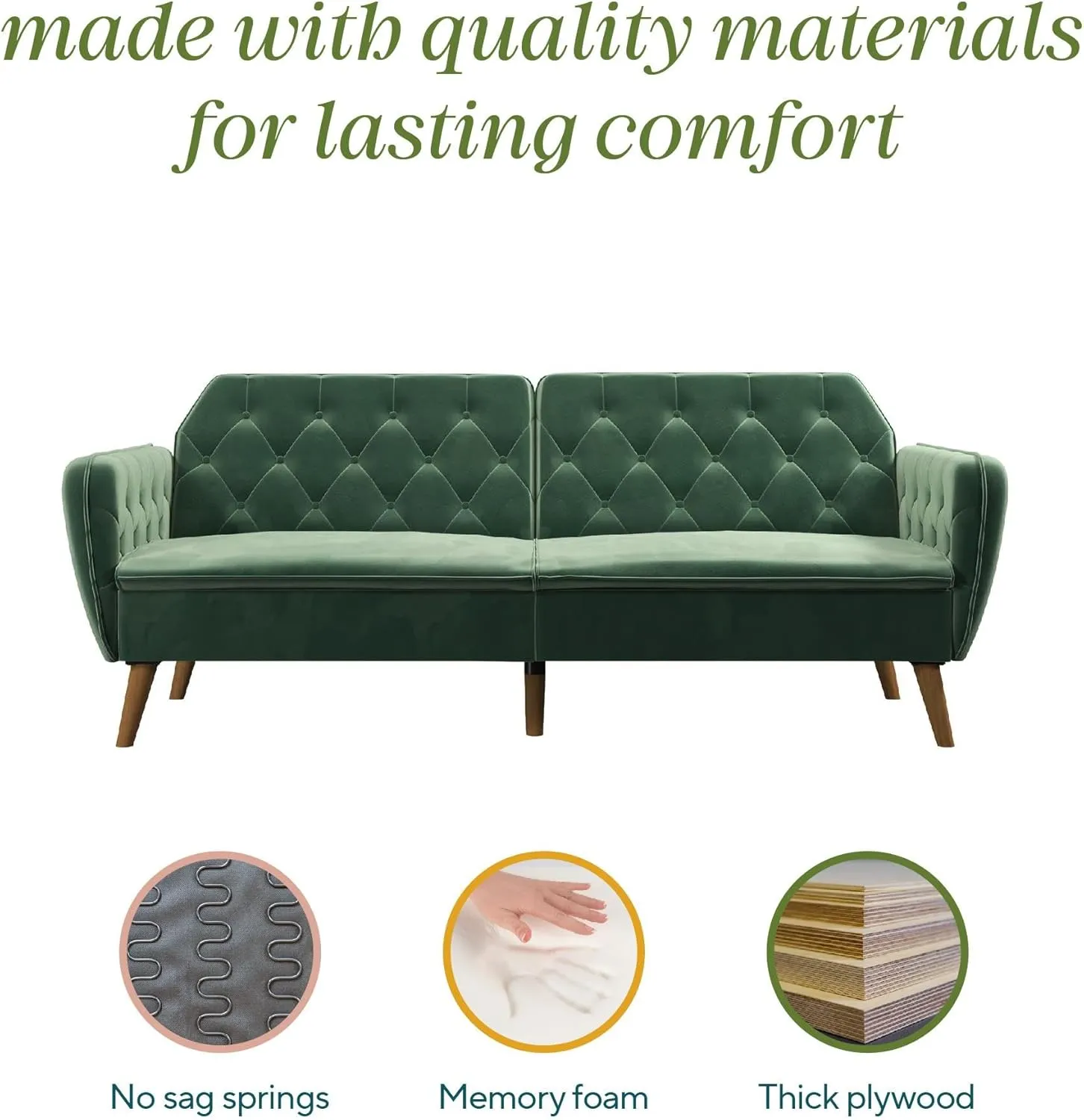 Novogratz Tallulah Memory Foam Futon Couch Bed, Futon Sofa Bed - Light Green Velvet