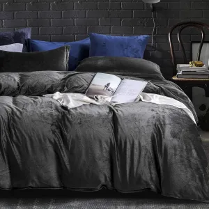 NTBAY Velvet Twin Duvet Cover Set, 3 Pieces Zippered Flannel Comforter Cover Set, Black