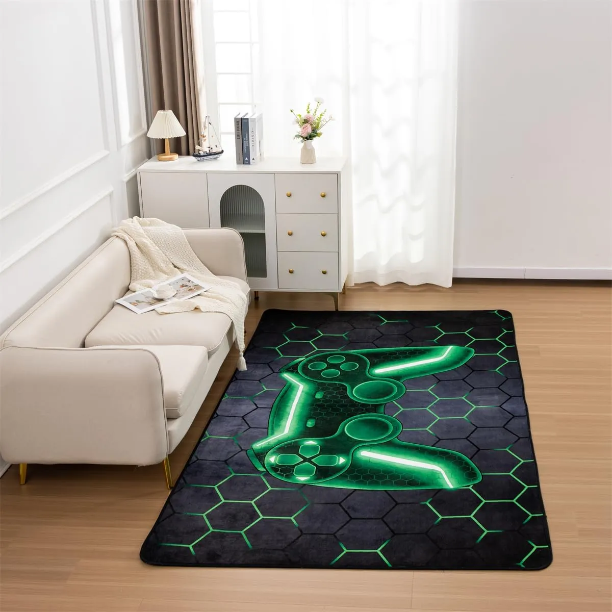 NTBED Game Console Area Rug for Bedroom Sofa Playroom Gaming Geometric Bedside Rugs Gamer Decorative Floor Mat Carpet (3x5 Feet, Green)