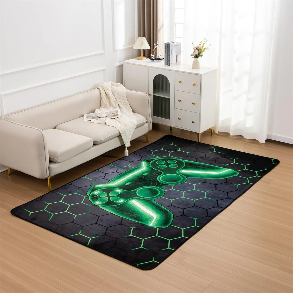 NTBED Game Console Area Rug for Bedroom Sofa Playroom Gaming Geometric Bedside Rugs Gamer Decorative Floor Mat Carpet (3x5 Feet, Green)