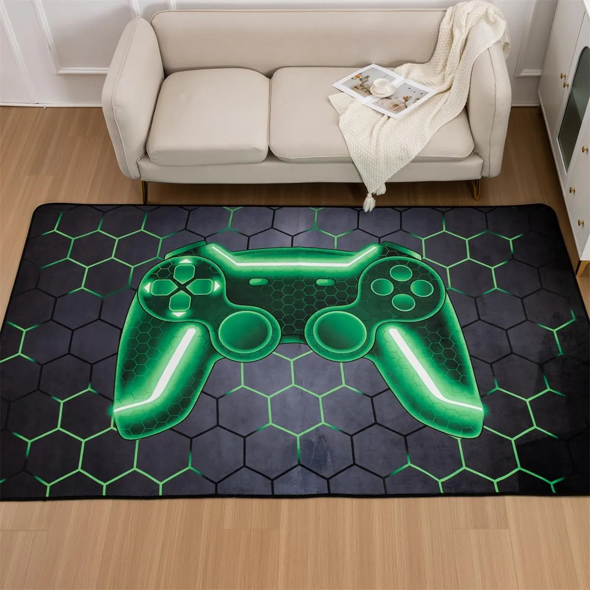 NTBED Game Console Area Rug for Bedroom Sofa Playroom Gaming Geometric Bedside Rugs Gamer Decorative Floor Mat Carpet (3x5 Feet, Green)
