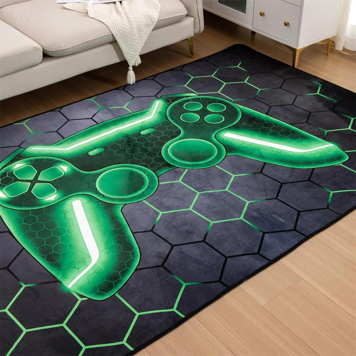 NTBED Game Console Area Rug for Bedroom Sofa Playroom Gaming Geometric Bedside Rugs Gamer Decorative Floor Mat Carpet (3x5 Feet, Green)
