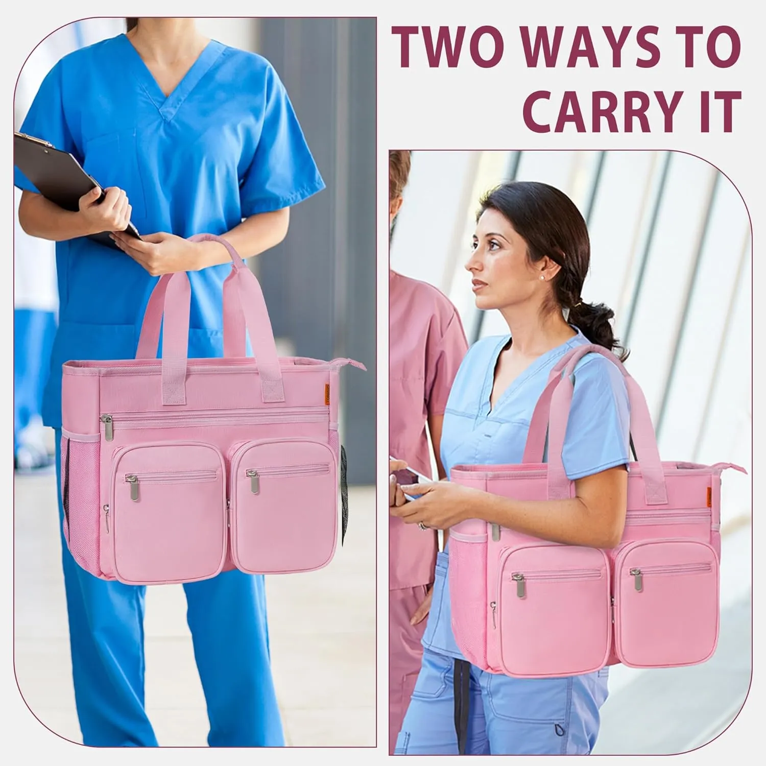 Nurse Tote Bag for Work with Padded 15.6” Laptop Sleeve, Medical Supplies Shoulder Bag Storage Travel Bag for Women, Home Health Nurse Bag