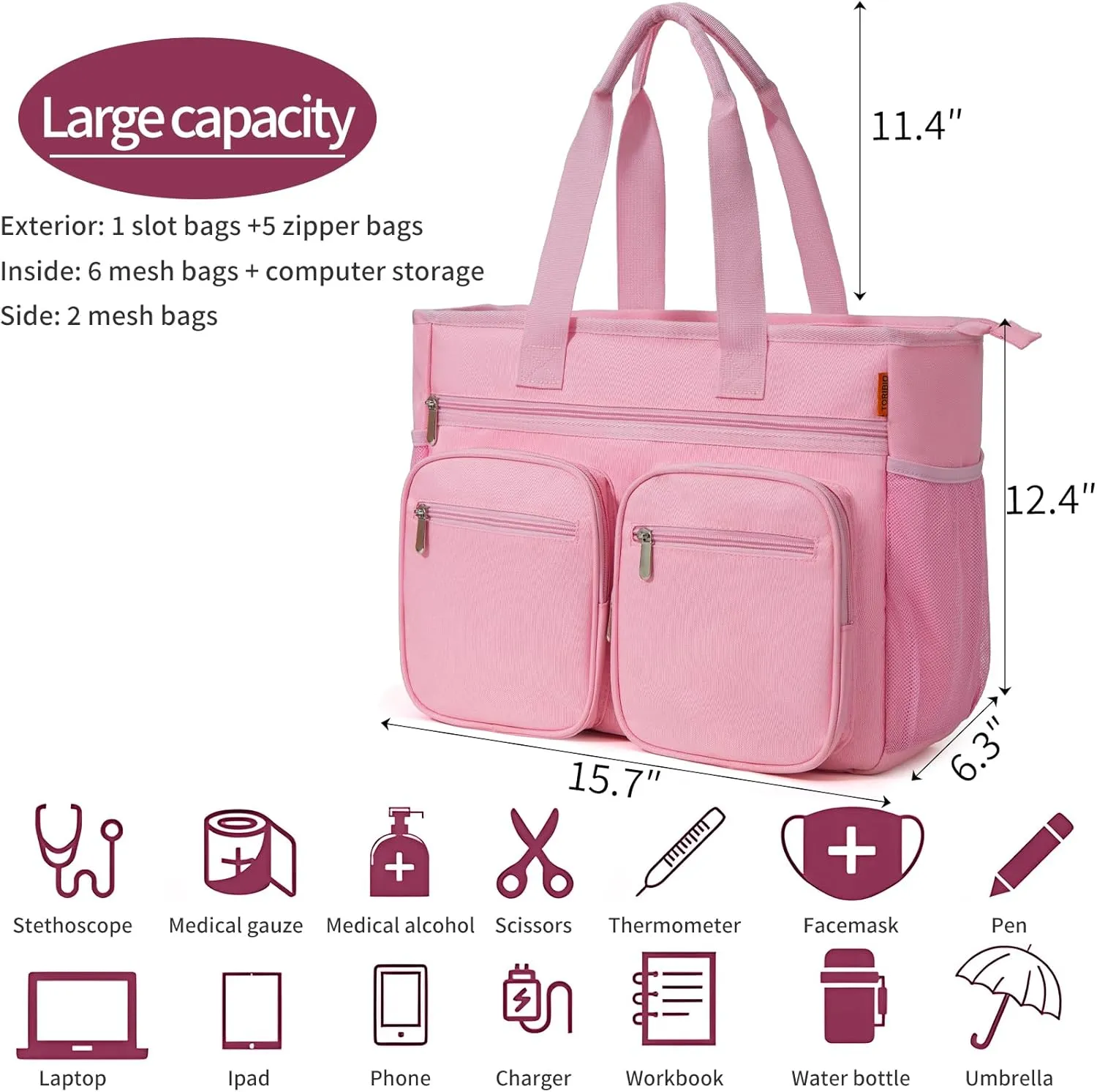 Nurse Tote Bag for Work with Padded 15.6” Laptop Sleeve, Medical Supplies Shoulder Bag Storage Travel Bag for Women, Home Health Nurse Bag