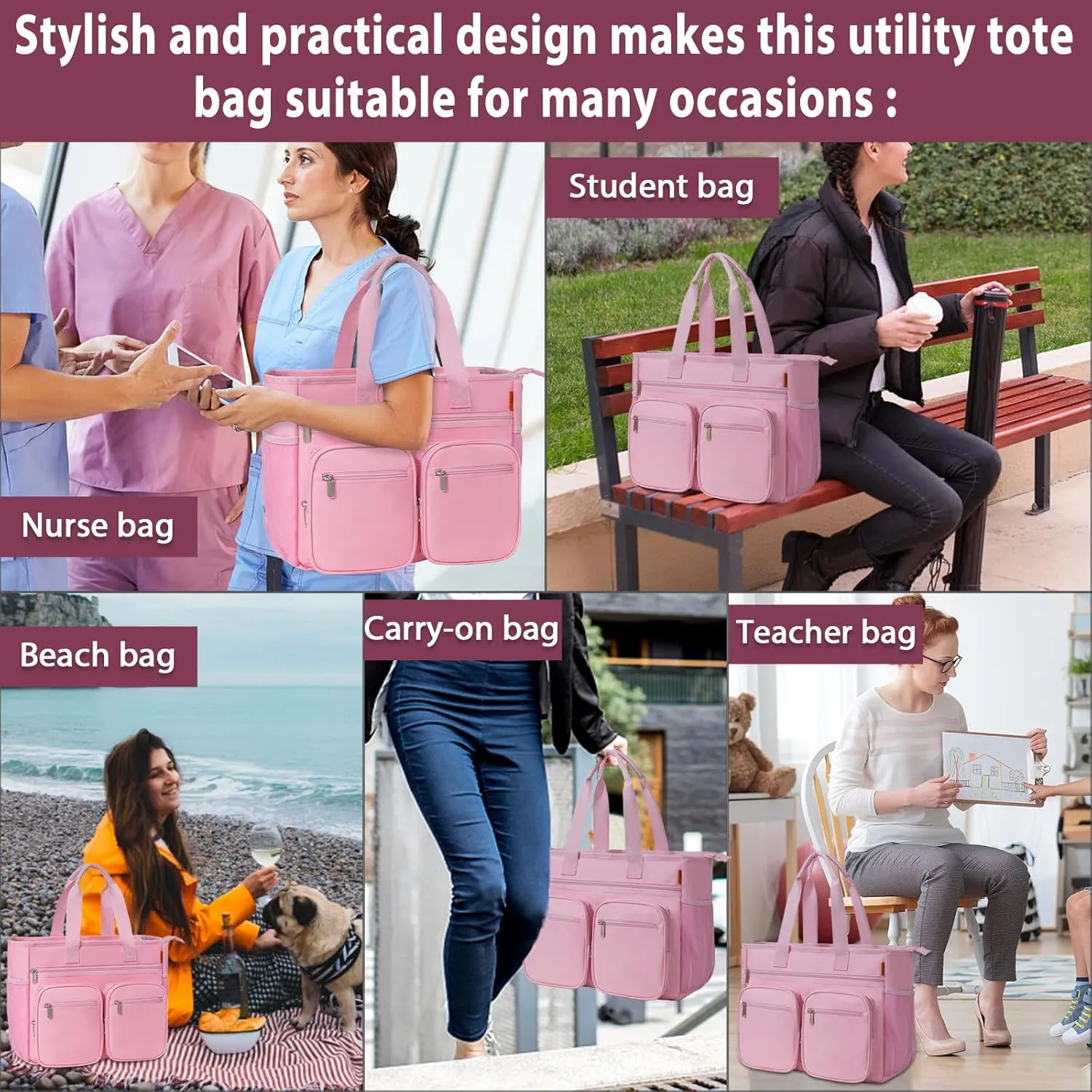 Nurse Tote Bag for Work with Padded 15.6” Laptop Sleeve, Medical Supplies Shoulder Bag Storage Travel Bag for Women, Home Health Nurse Bag