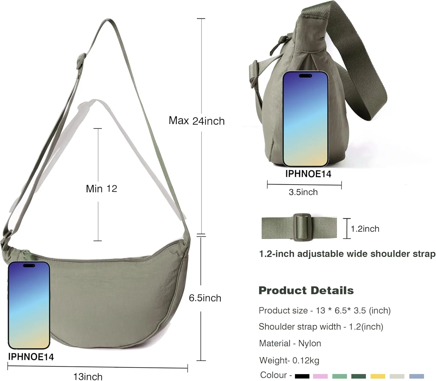 Nylon Crescent Crossbody Bag for Women Men Fanny Pack Crossbody Bag Dumpling Lightweight Travel Sling Bag