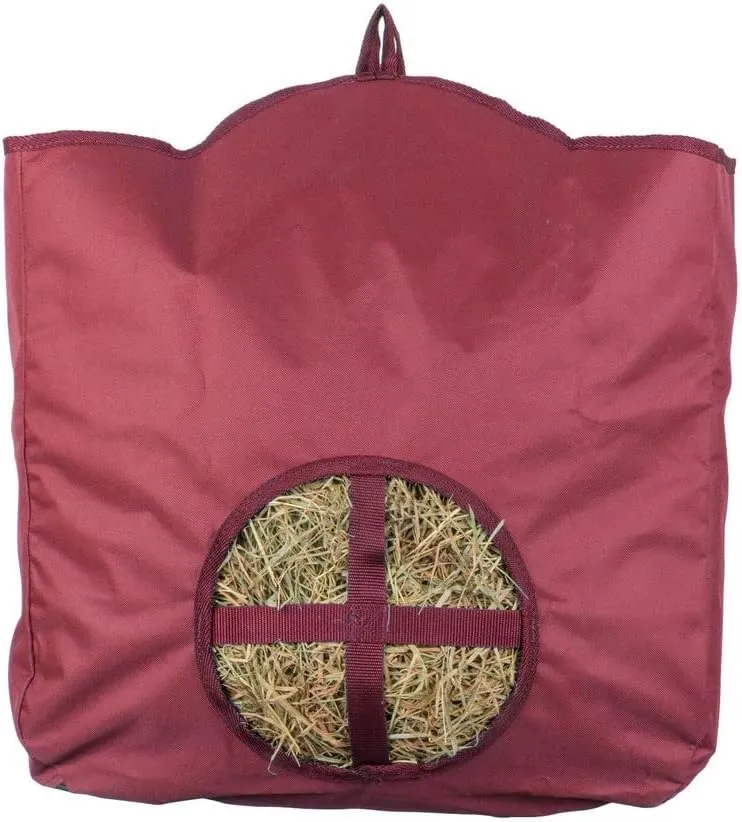 Nylon Hay Bag for Horses | Color Burgundy | Enhances Digestion with Slow Consumption | Minimizes Hay Waste | Extremely Durable 600 Denier PVC Construction