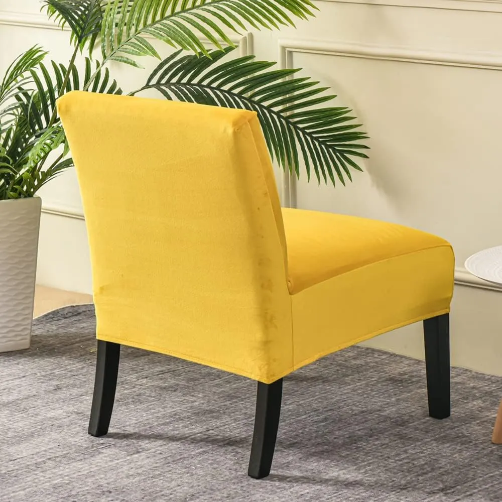 OBCREAT Armless Accent Chair Cover,High Stretch Slipper Chair Slipcovers Soft Velvet Armless Chair Covers with Elastic Bottom Plush Furniture Protector Cover for Living Room Home Hotel (Yellow)