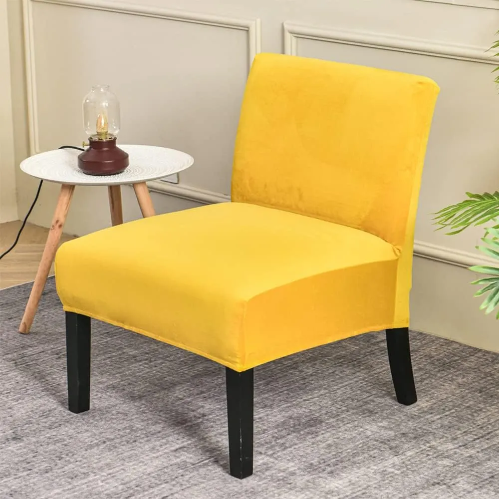OBCREAT Armless Accent Chair Cover,High Stretch Slipper Chair Slipcovers Soft Velvet Armless Chair Covers with Elastic Bottom Plush Furniture Protector Cover for Living Room Home Hotel (Yellow)