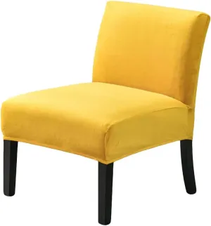 OBCREAT Armless Accent Chair Cover,High Stretch Slipper Chair Slipcovers Soft Velvet Armless Chair Covers with Elastic Bottom Plush Furniture Protector Cover for Living Room Home Hotel (Yellow)