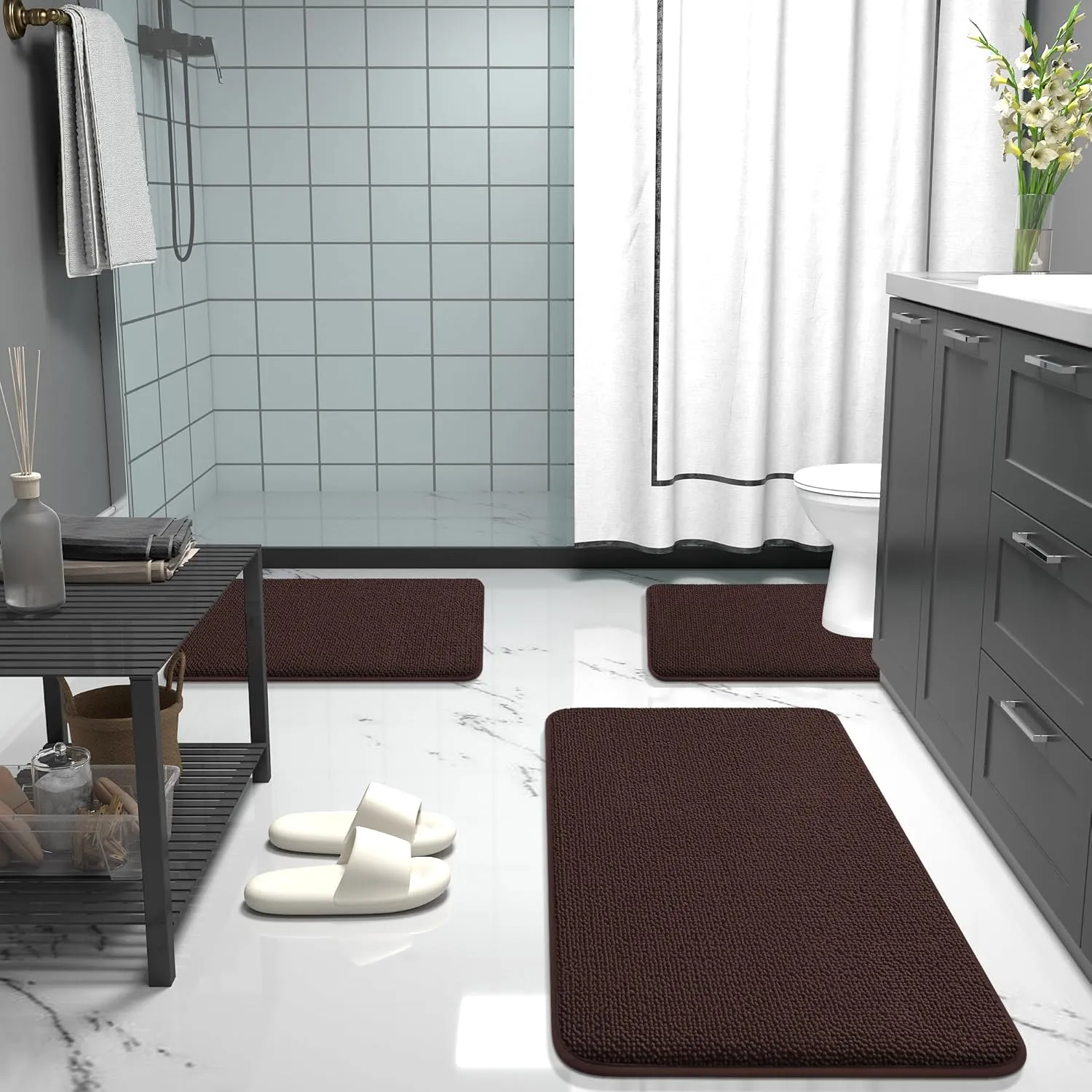 OLANLY Thick Memory Foam Bath Mat Rug 30x20, Extra Soft Absorbent Bathroom Rug, Quick Dry Bath Mats, Non-Slip, Machine Washable Carpet for Bathroom, Tub and Shower, Home Decor Accessories, Brown