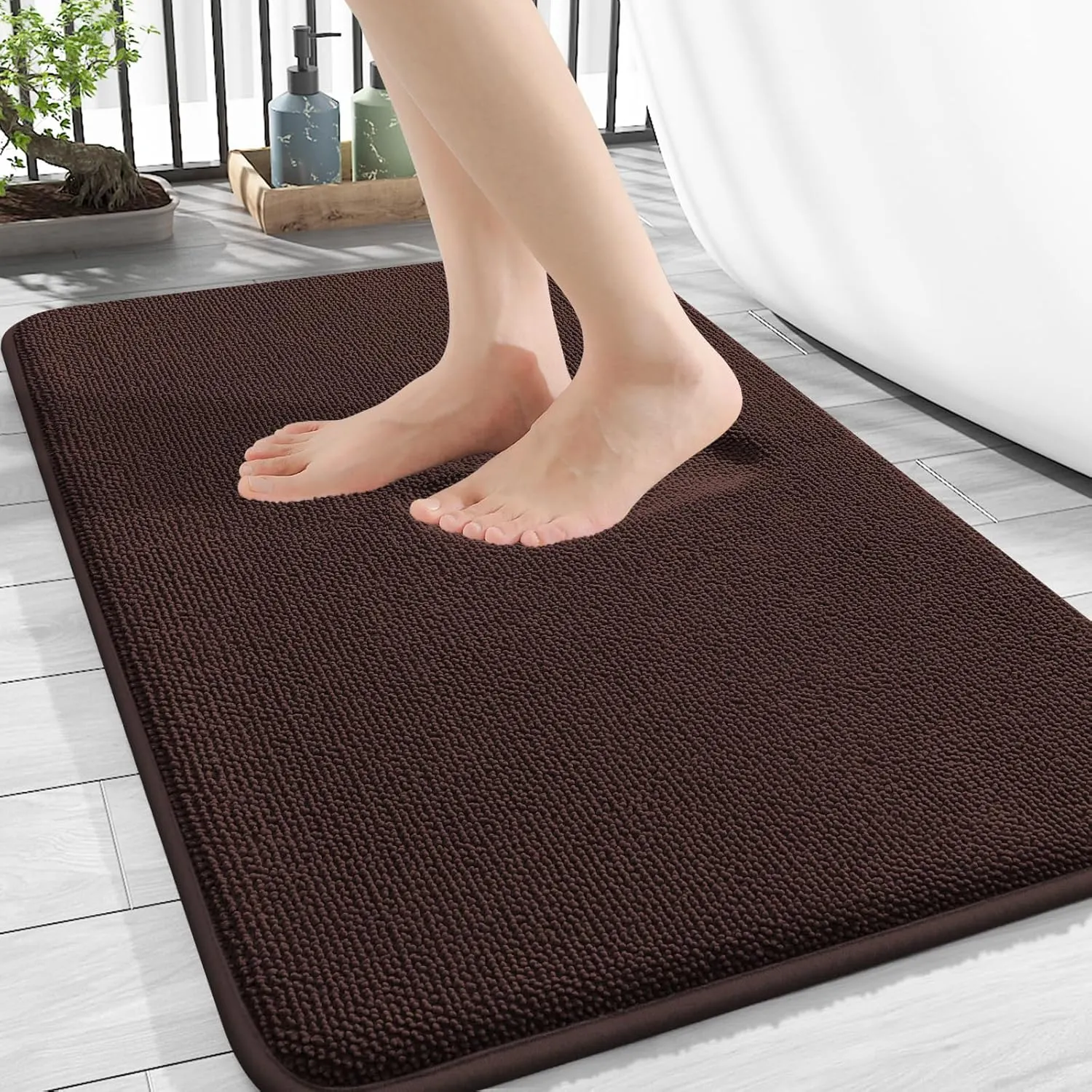 OLANLY Thick Memory Foam Bath Mat Rug 30x20, Extra Soft Absorbent Bathroom Rug, Quick Dry Bath Mats, Non-Slip, Machine Washable Carpet for Bathroom, Tub and Shower, Home Decor Accessories, Brown