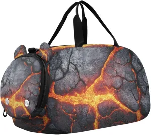 Orange Red Black Lava Sports Duffle Bag for Kids Girls Boys, Gym Bag with Shoe Compartments, Kids Travel Overnight Weekender Shoulder Bag