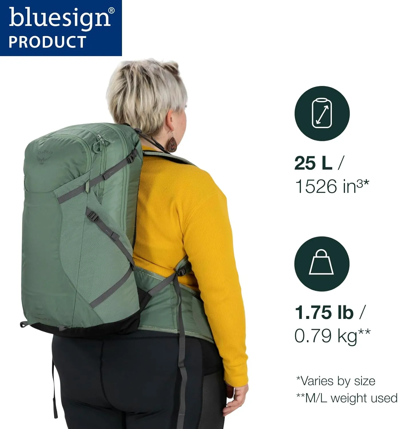 Osprey Sportlite 25L Unisex Hiking Backpack, Dark Charcoal Grey, M/L, Extended Fit