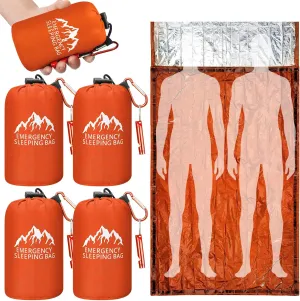 Oudain 6 Pcs XL Emergency Sleeping Bag 94.5" x 49.2" Waterproof Survival Sleeping Bag with Whistle Carabiner Portable Thermal Bivy Sack Emergency Blankets for Camping Hiking Outdoor