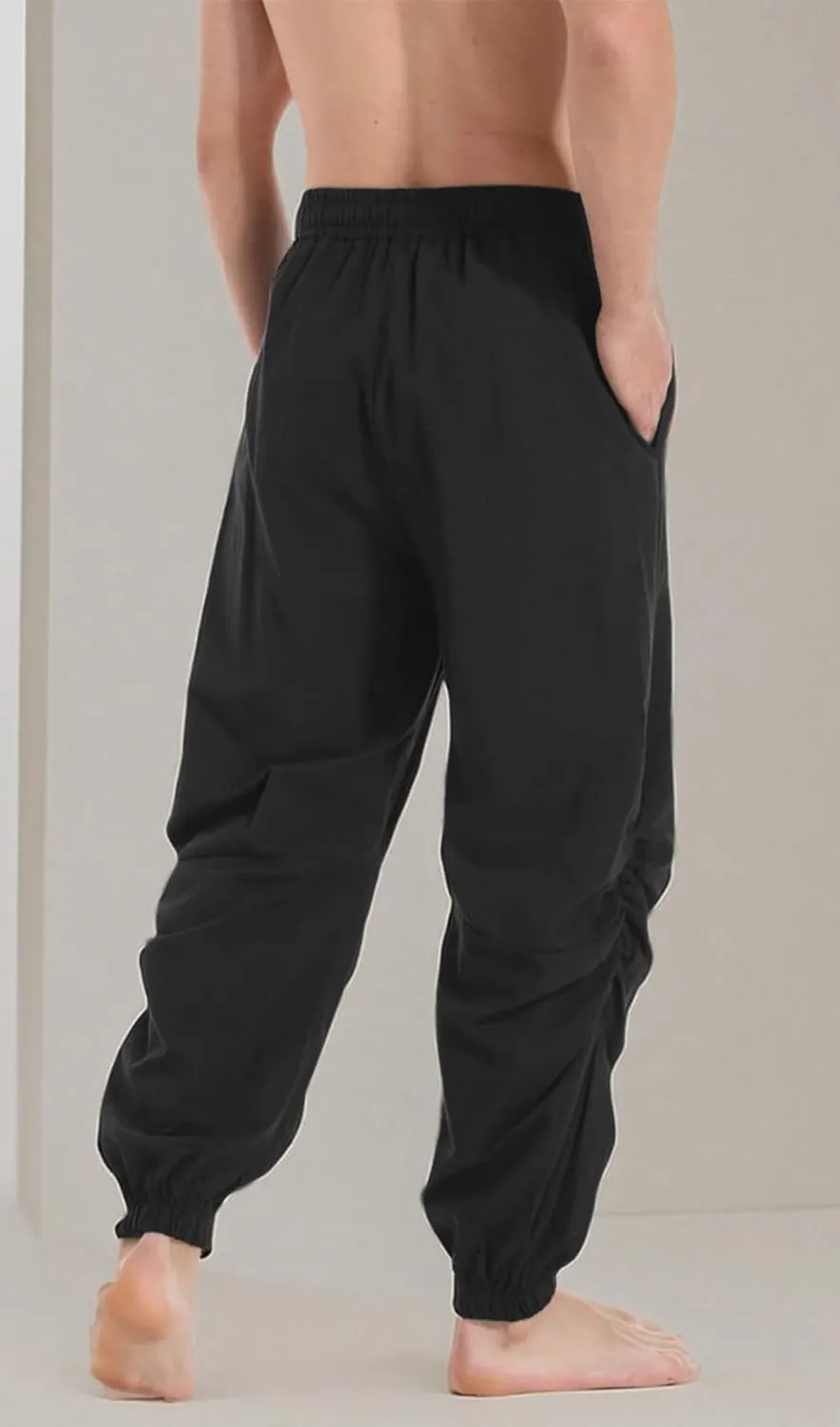 PACEIADTA Mens Casual Cotton Linen Pants Casual Elastic Waist Drawstring Yoga Jogger Pants