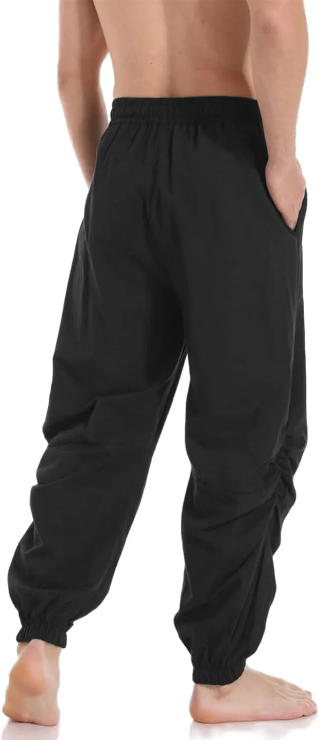 PACEIADTA Mens Casual Cotton Linen Pants Casual Elastic Waist Drawstring Yoga Jogger Pants