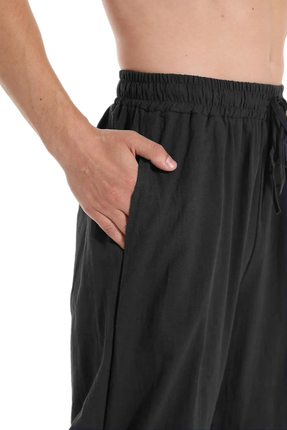PACEIADTA Mens Casual Cotton Linen Pants Casual Elastic Waist Drawstring Yoga Jogger Pants
