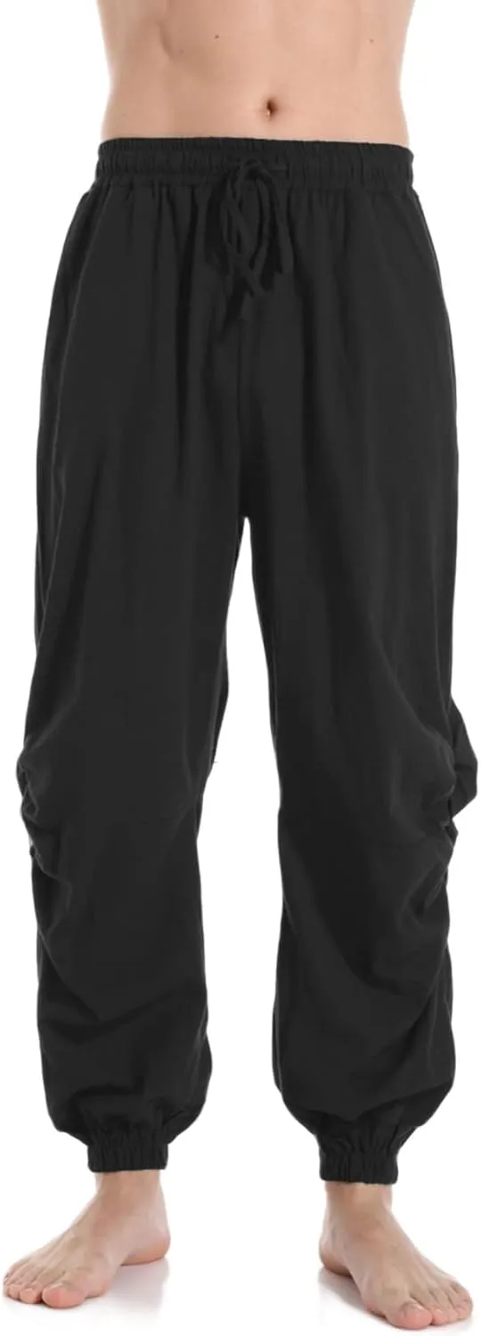PACEIADTA Mens Casual Cotton Linen Pants Casual Elastic Waist Drawstring Yoga Jogger Pants