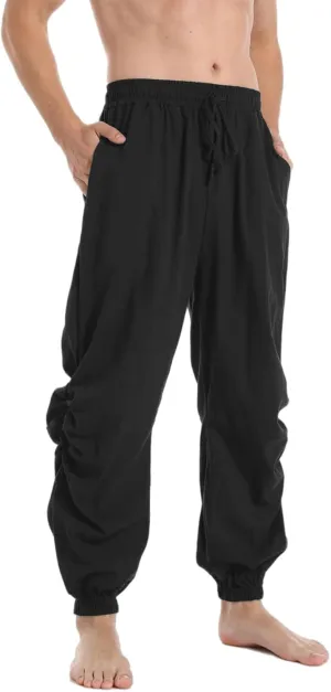 PACEIADTA Mens Casual Cotton Linen Pants Casual Elastic Waist Drawstring Yoga Jogger Pants