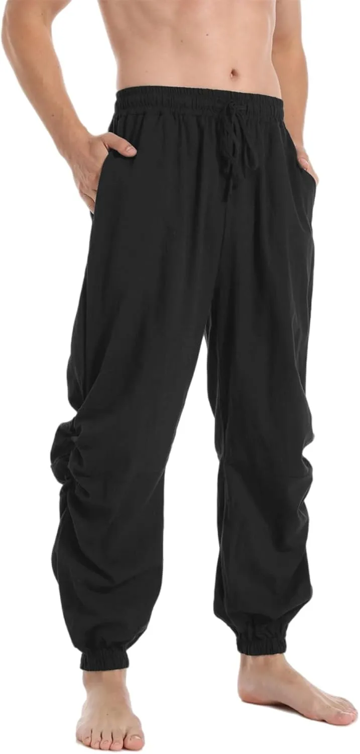 PACEIADTA Mens Casual Cotton Linen Pants Casual Elastic Waist Drawstring Yoga Jogger Pants